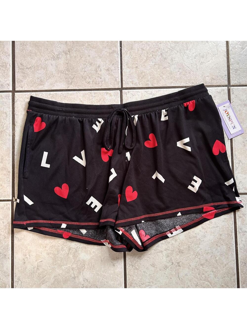 Joyspun Love Hearts Drawstring Cozy Casual Flowy Shorts Pajamas Women's 2X